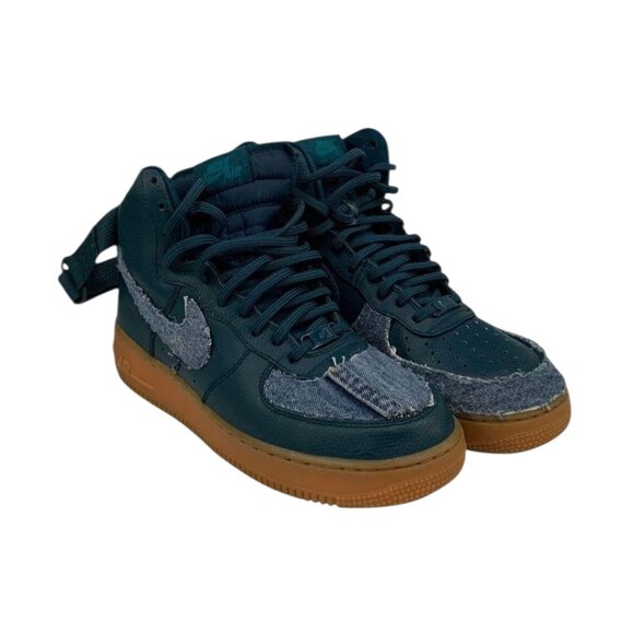 Women's Custom Nike Air Force 1 High SE 'Midnight Turquoise' w/ Denim - Picture 1 of 5